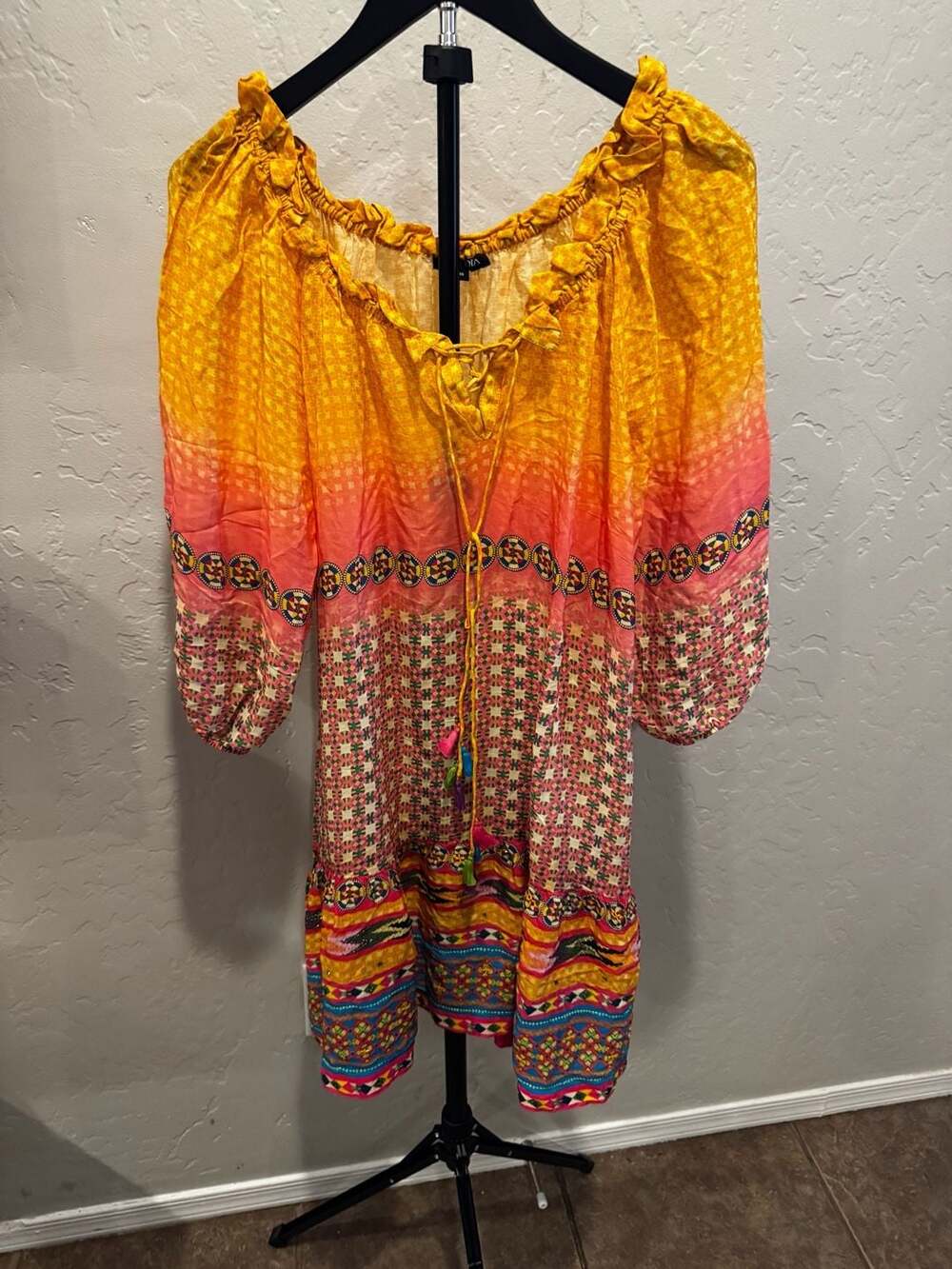 Anthropologie Tanvi Kedia Bohemian Multicolor Swing Dress w/Beading and Tassels